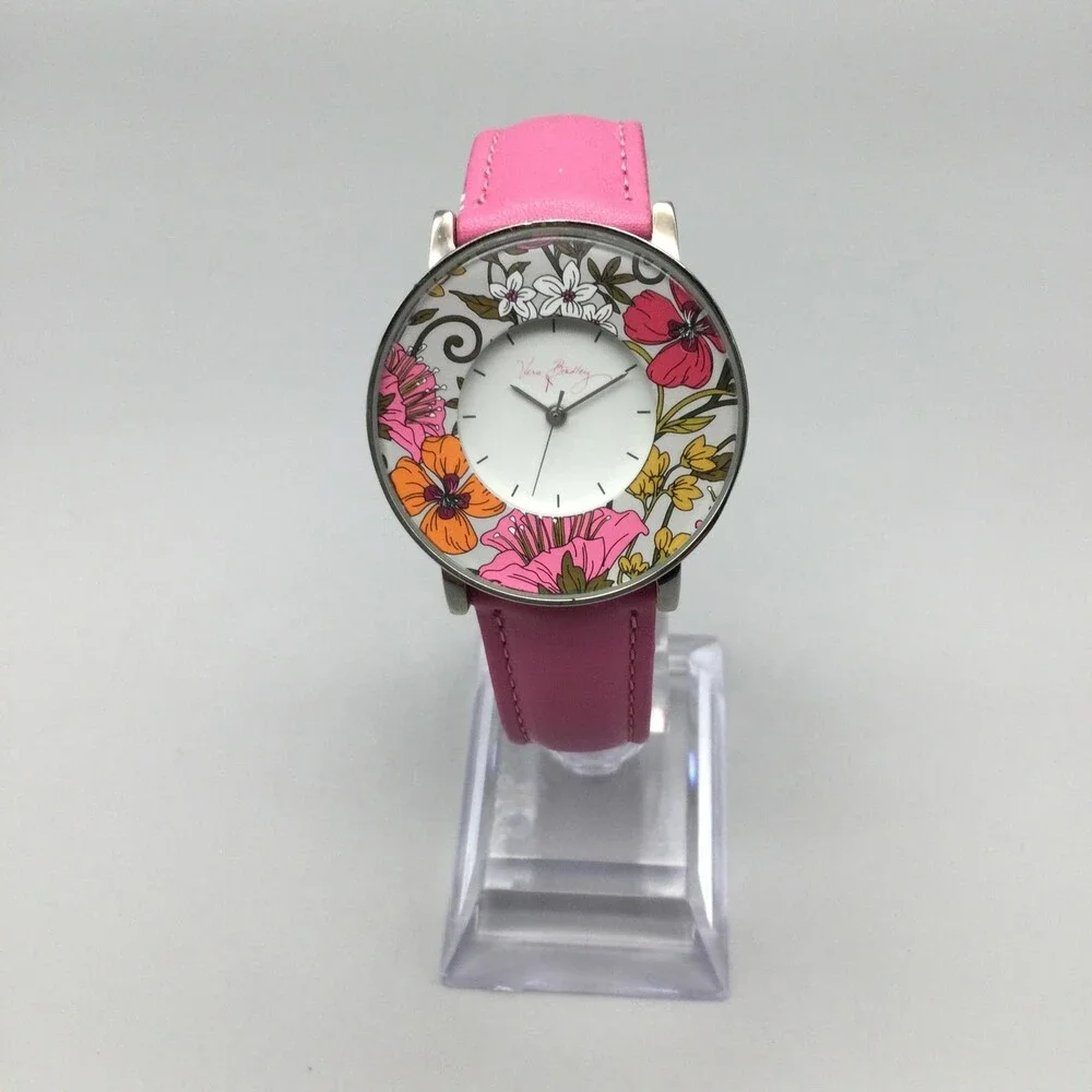 Vera Bradley Womens Watch 35mm White Dial Floral Leather Strap New Battery